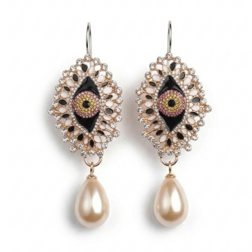 🆕️ Schiaparelli Genuine Elegant Gold and Black Eye Earrings  NWOT